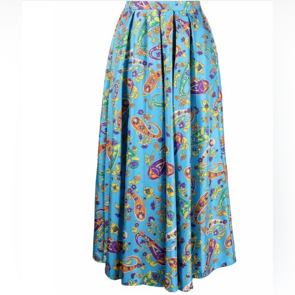 Ralph Lauren Purple Label NWT Midi Skirt Size 4 in Blue/Multi Paisley 100% Silk